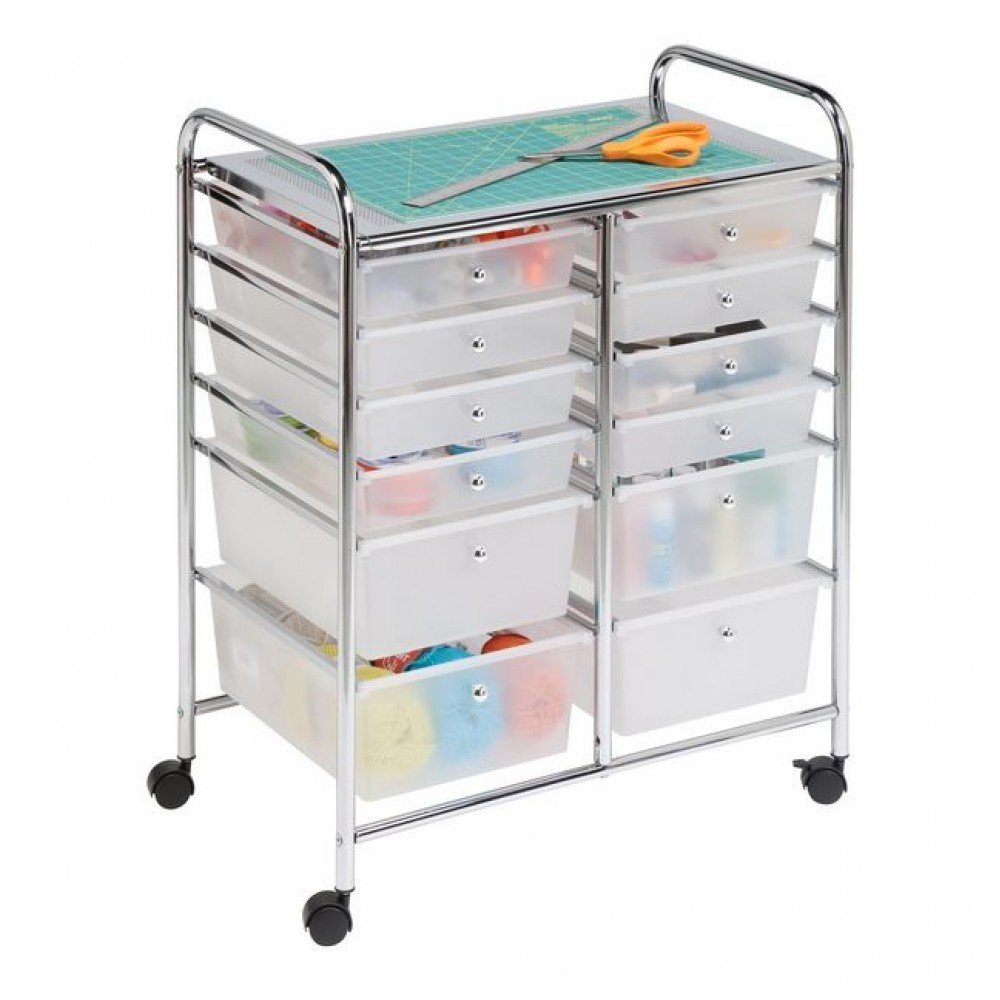 Chrome/Clear 12-Drawer Rolling Storage Craft Cart 