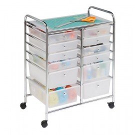 Chrome/Clear 12-Drawer Rolling Storage Craft Cart 