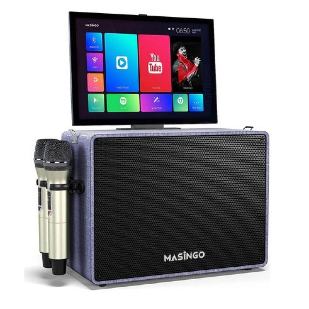 MASINGO 2023 Professional Karaoke Machine with Lyrics Display Screen + 2 Wireless Microphones