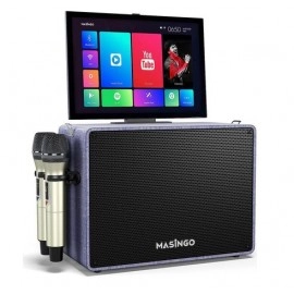 MASINGO 2023 Professional Karaoke Machine with Lyrics Display Screen + 2 Wireless Microphones