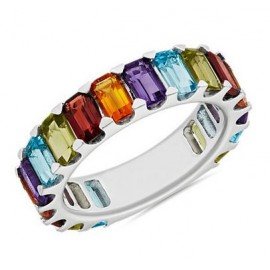 Octagon Multi-Stone Eternity Band in Sterling Silver