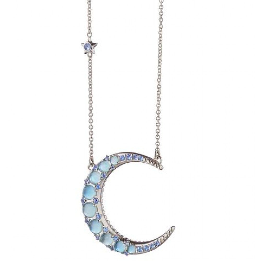 Sun, Moon and Stars Blue Topaz Crescent Moon Necklace 