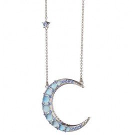 Sun, Moon and Stars Blue Topaz Crescent Moon Necklace 
