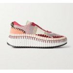 CHLOÉ + NET SUSTAIN Nama embroidered suede and recycled-mesh sneakers