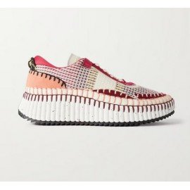 CHLOÉ + NET SUSTAIN Nama embroidered suede and recycled-mesh sneakers