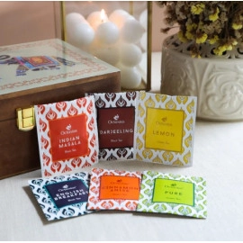 Assortment of Fine Teas - 90 Teabags in Handcrafted Elephant Pattern Wooden Box