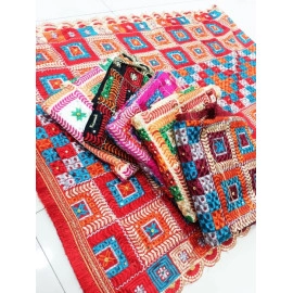 Festive Phulkari Machine- Embroidered Chinnon Dupatta - Beige (Various Colour Option)