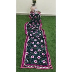 Georgette Hand-embroidered Stole - Black (Flowers)