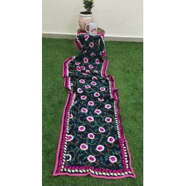 Georgette Hand-embroidered Stole - Black (Flowers)