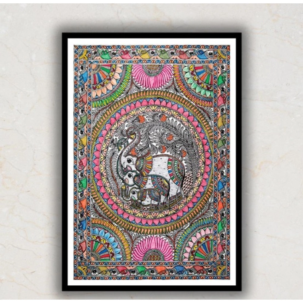 Elephant Madhubani Art Painting for Home wall Art Decor 