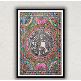 Elephant Madhubani Art Painting for Home wall Art Decor 