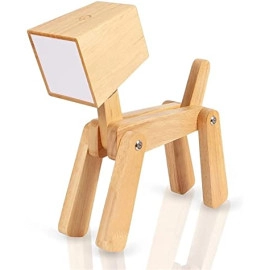 Wooden Rechargeable Portable Dog Shape Desk Table Night Lamp (Warm White)