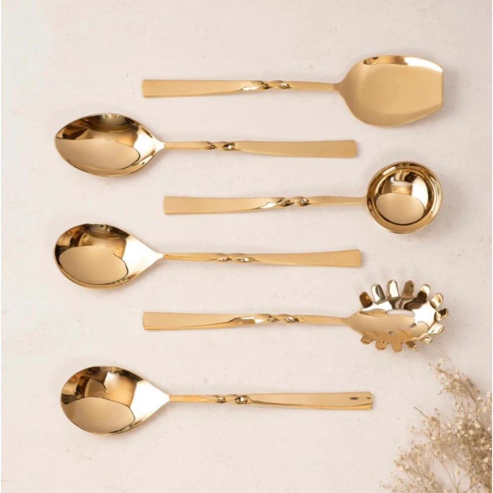 Serving Spoons Set of 6 - Twisted Gold