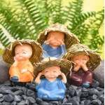 Cute monks plastic miniature garden toys (Big, Hay Hat, Matt Finish) - 4 pieces