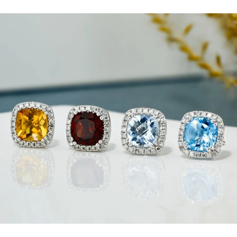 Citrine / Garnet / Aquamarine / Blue Topaz Studs