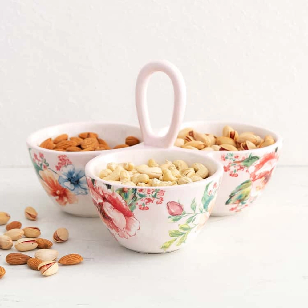 Moksha Multicolour Printed Stoneware Divided Bowl