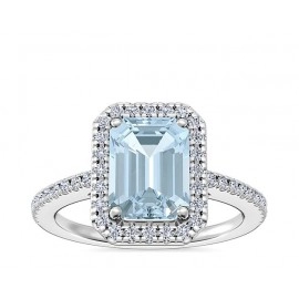 Classic Halo Diamond Engagement Ring With Emerald-..