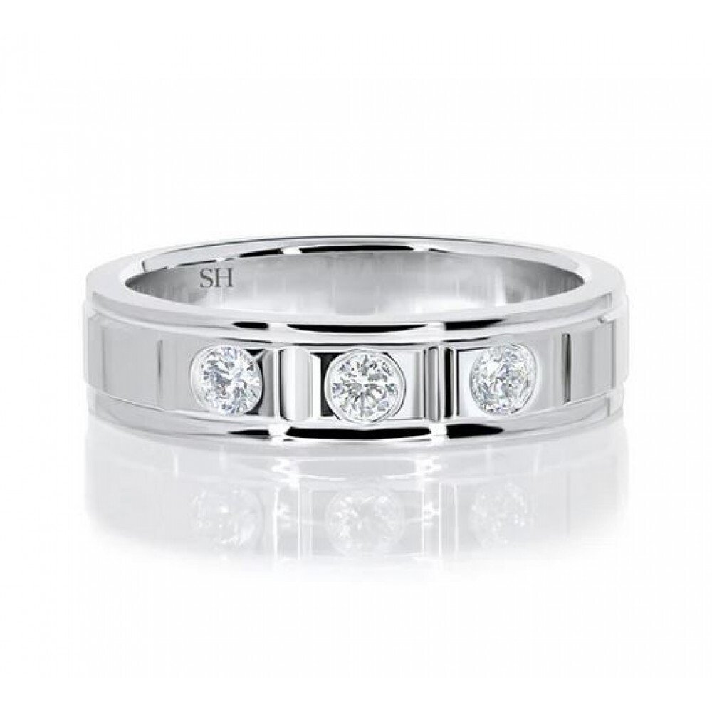 Men's polished finish three stone diamond wedding band (5.5mm) (WG) 