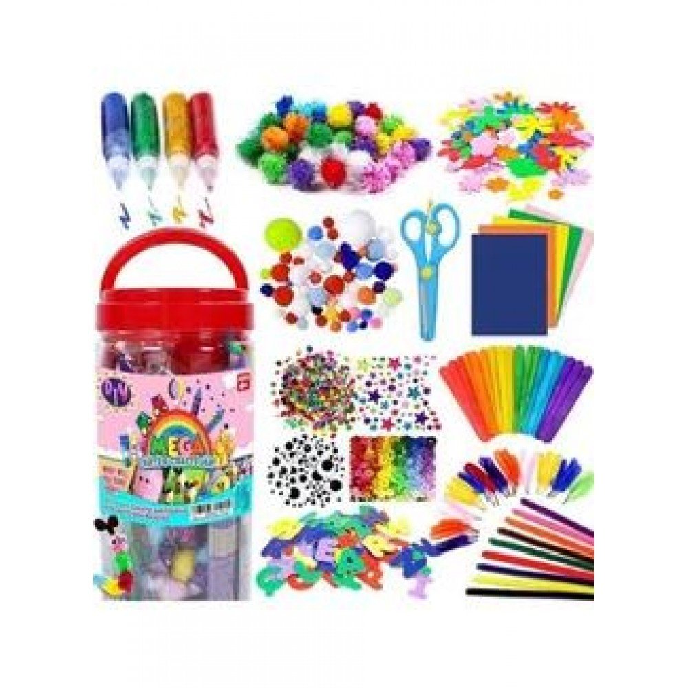 1000-Piece Mega Arts and Craft Colourful Supplies Jar Kit For Kids, 4+ Years