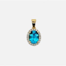 Oval Blue Topaz Diamond Halo Pendant