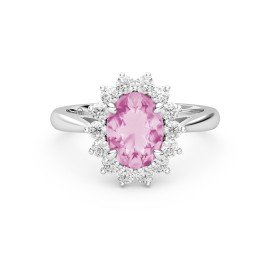 Pink Topaz & Diamond Halo - Gemstone Ring