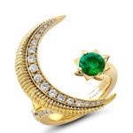 Yellow Gold, Diamond and Emerald Colours of Love Hilal Crescent Ring