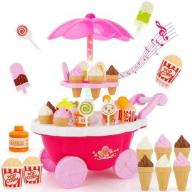 Toyshine Plastic Ice Cream Kitchen Play Cart Kitchen Set Toy with Lights and Music for Boys and Girls