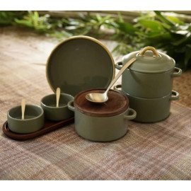 Ceramic Casserole With 2 Brass Spoons | 2 Tier | Green & Gold | 500 g each