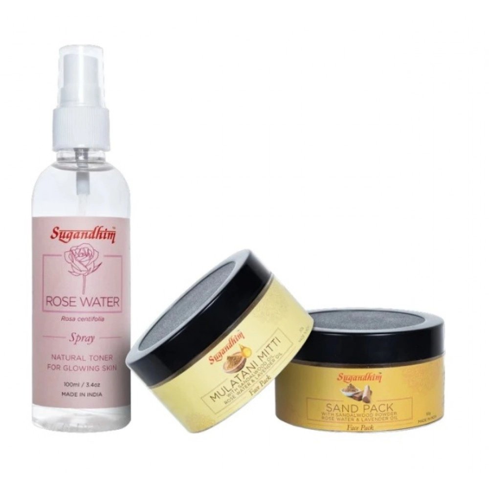 Face Cleansing Combo (Sand Pack, Multani Mitti Pack & Rose Water Spray)