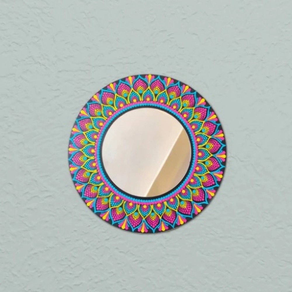 Pink And Yellow Dot Mandala Mirror