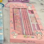 Paket Alat Tulis SANRIO 5 in 1 Komplit Lucu / Paket Box Kuromi Bertali - MELODY PINK