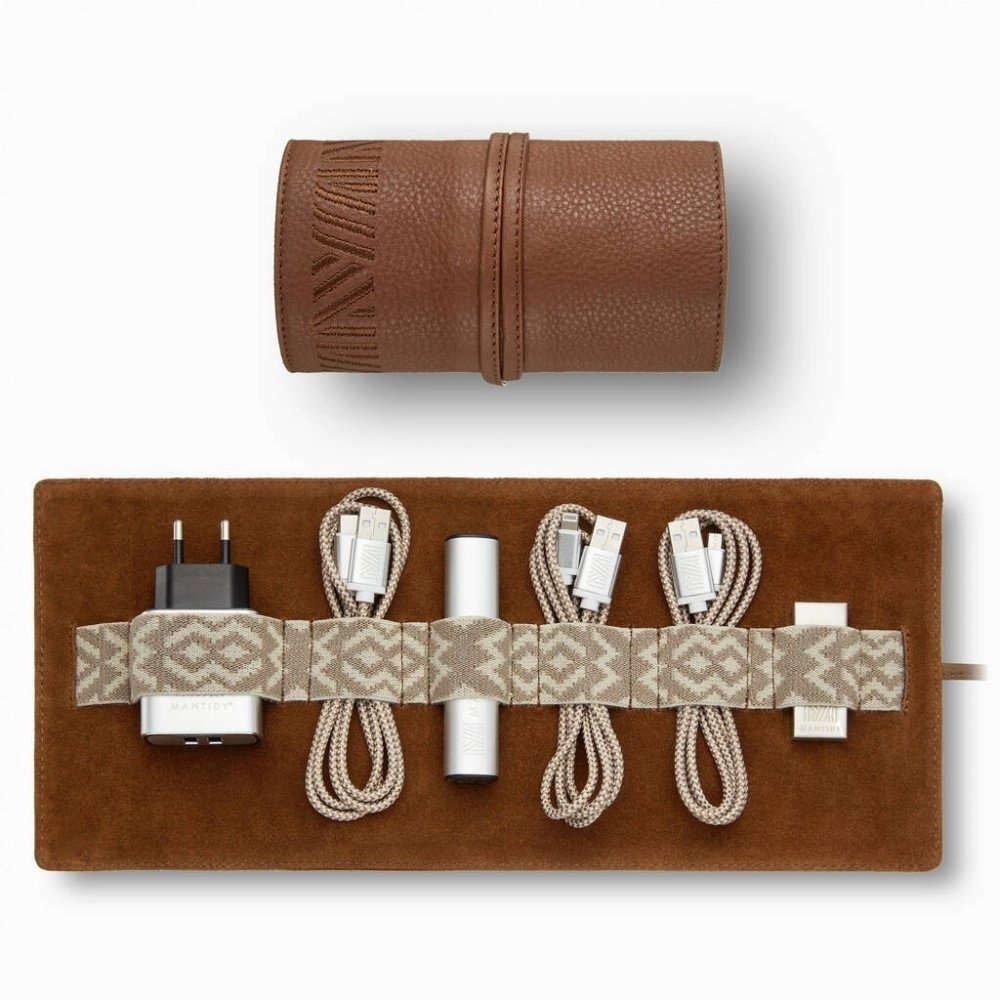 Leather Tech Roll Organiser With Optnl Access., Tan