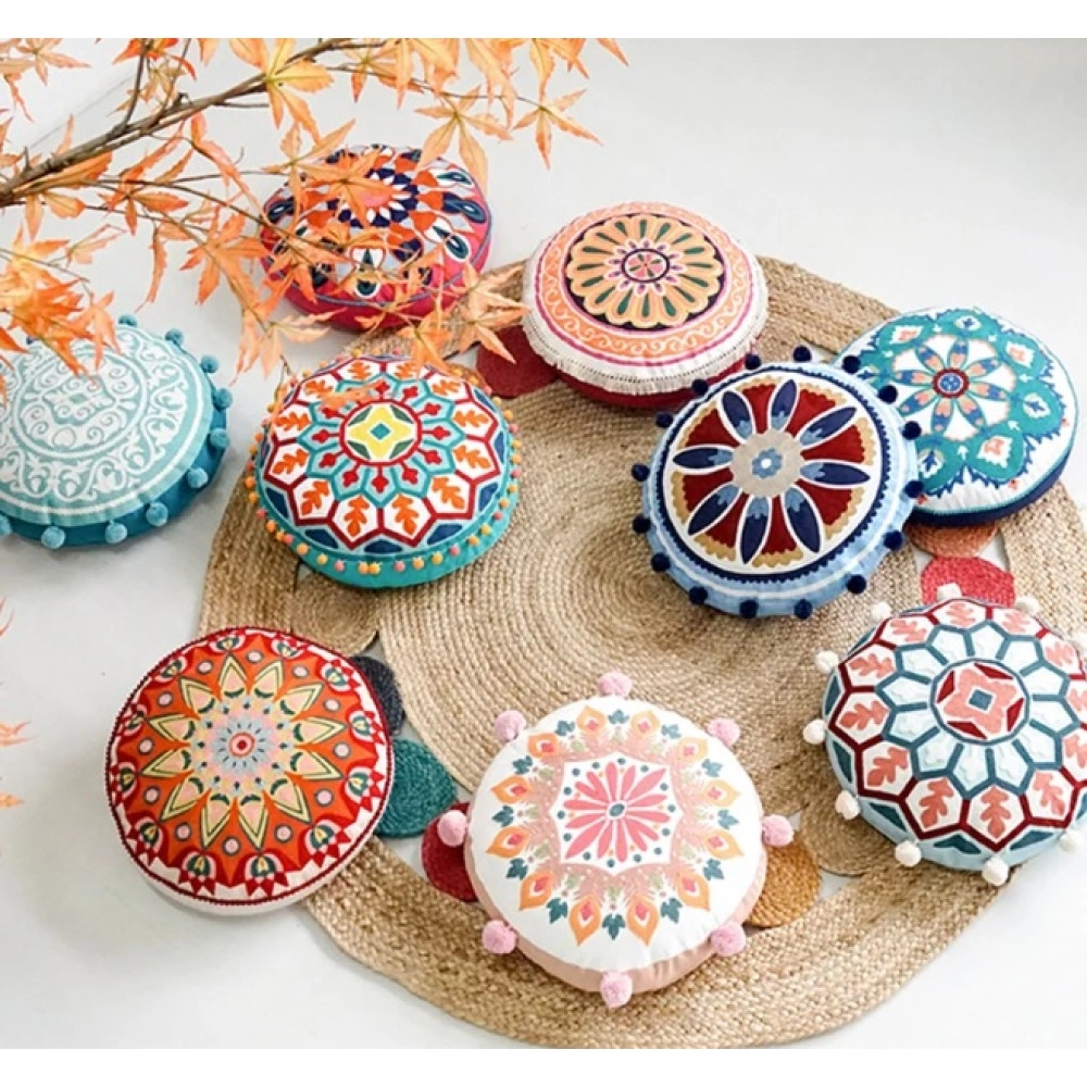 Handmade Floor Cushion Hippie Throw Pillow Bohemian Meditation Cushion Embroidered Pillow Housewarming Gifts