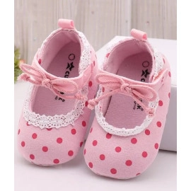 Cute Walk by Babyhug Party Booties with Velcro Closure Polka Dot with Lace - Pink