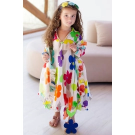 Anaario Multi-Colored Cotton & Cotton Silk Printed Anarkali Set For Girls