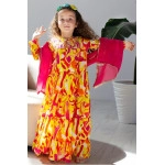 Anaario Yellow Cotton & Cotton Silk Printed Anarkali Set For Girls