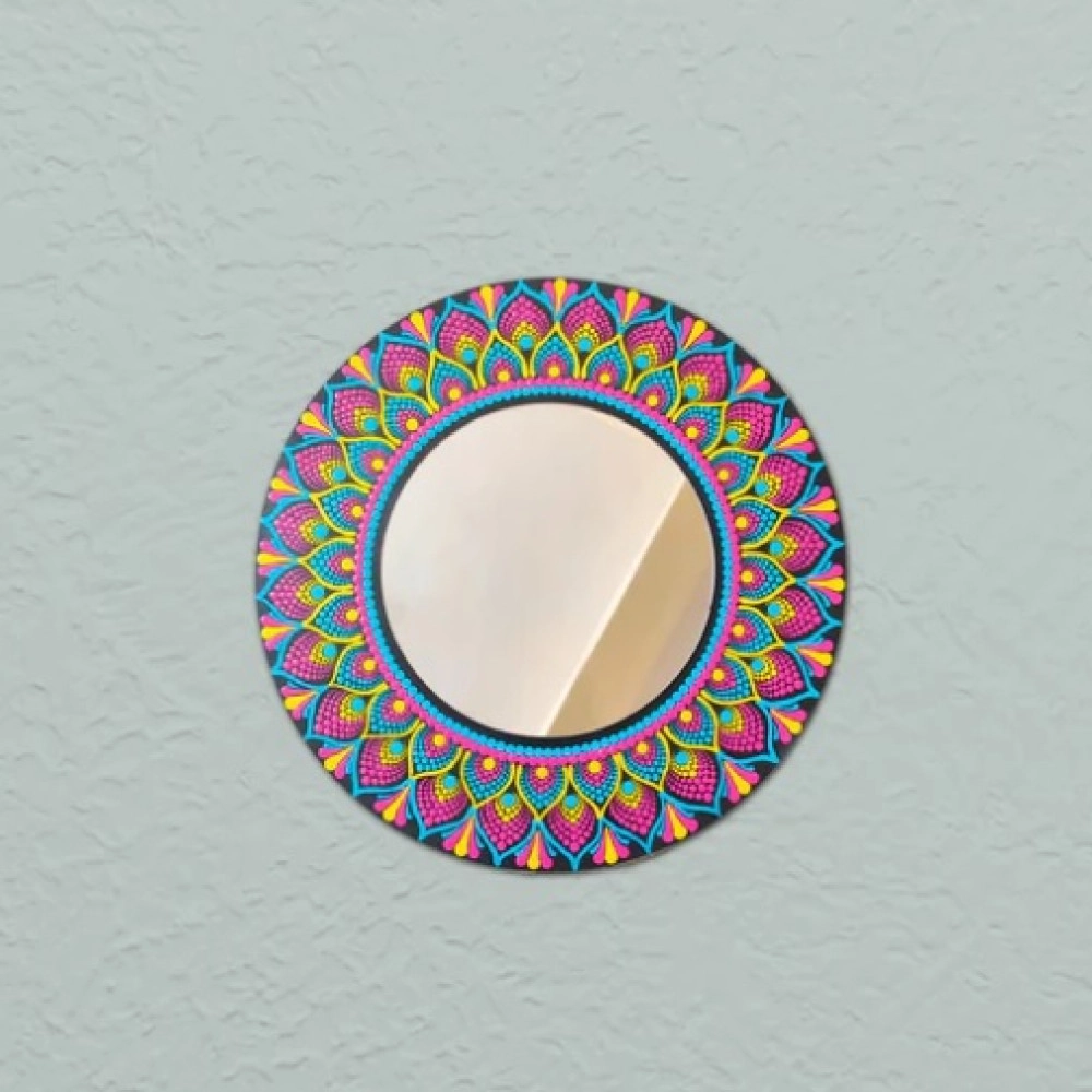 Pink And Yellow Dot Mandala Mirror