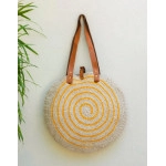 Handknotted Crochet Tote Bag - Round, White & Yellow