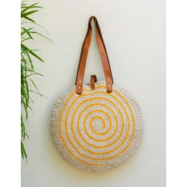 Handknotted Crochet Tote Bag - Round, White & Yellow