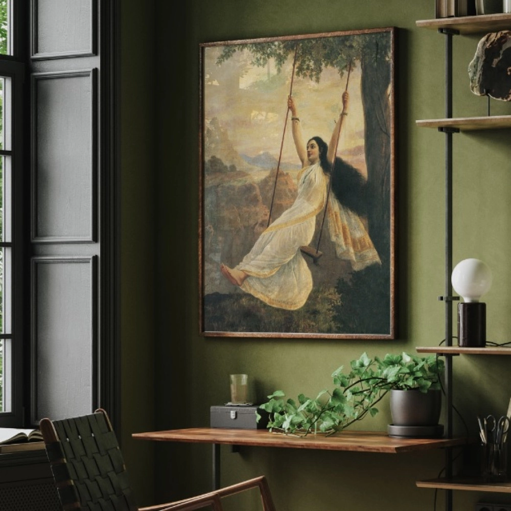 Mohini on a swing by Raja Ravi Varma (1894)