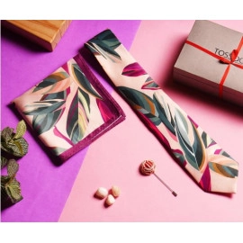 Pink Floral Necktie, Pocket Square & Brooch Giftset