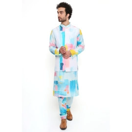 Painterly Print Dupion Silk Bandi With Silkmul Kurta And Churidar