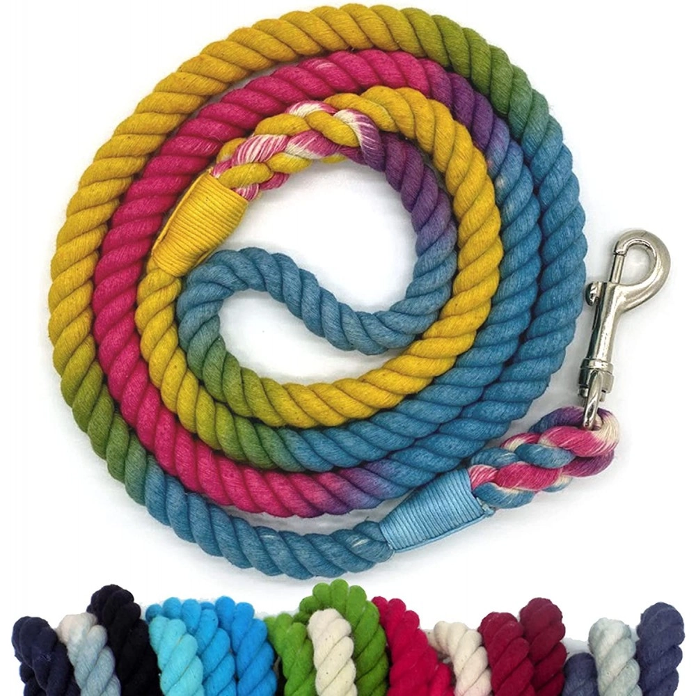  Sier 5ft Ombre Rope Dog Leash Braided Cotton Heavy Duty Strong Durable Multi-Colored (Rainbow Tie Dye)