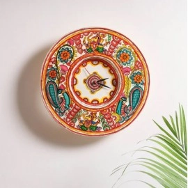 Handpainted Tholu Bommalata Leather Wall Clock