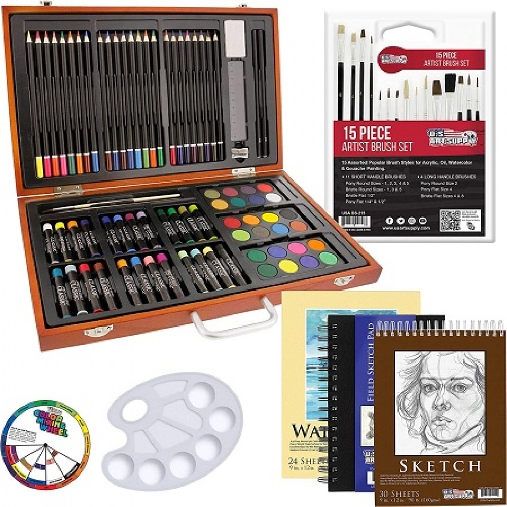 U.S. Art Supply 102-Piece Deluxe Art Creativity Set with Wooden Case
