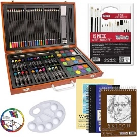 U.S. Art Supply 102-Piece Deluxe Art Creativity Set with Wooden Case