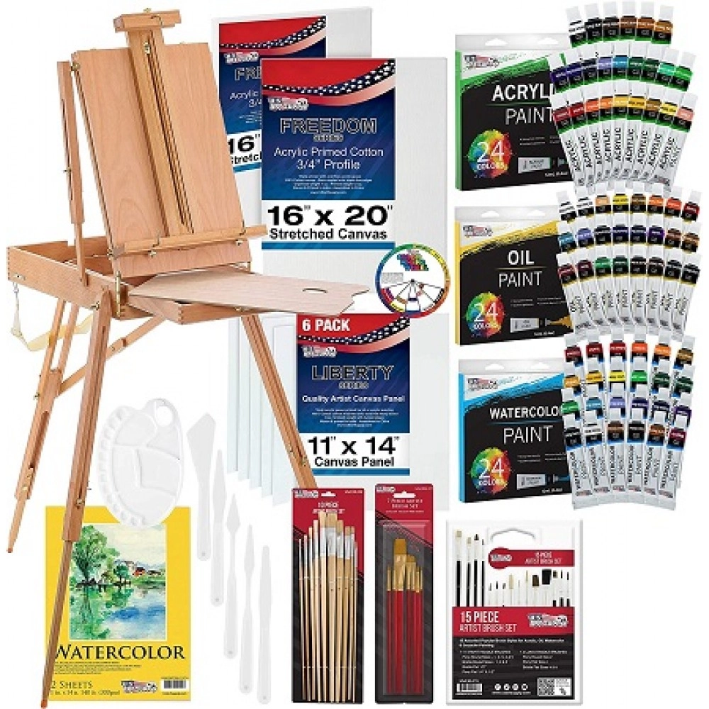 US ART SUPPLY 121-Piece Custom Artist Painting Kit with Coronado Sonoma Easel